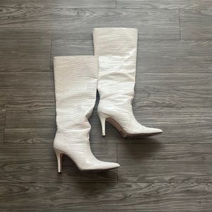 White knee high boots
